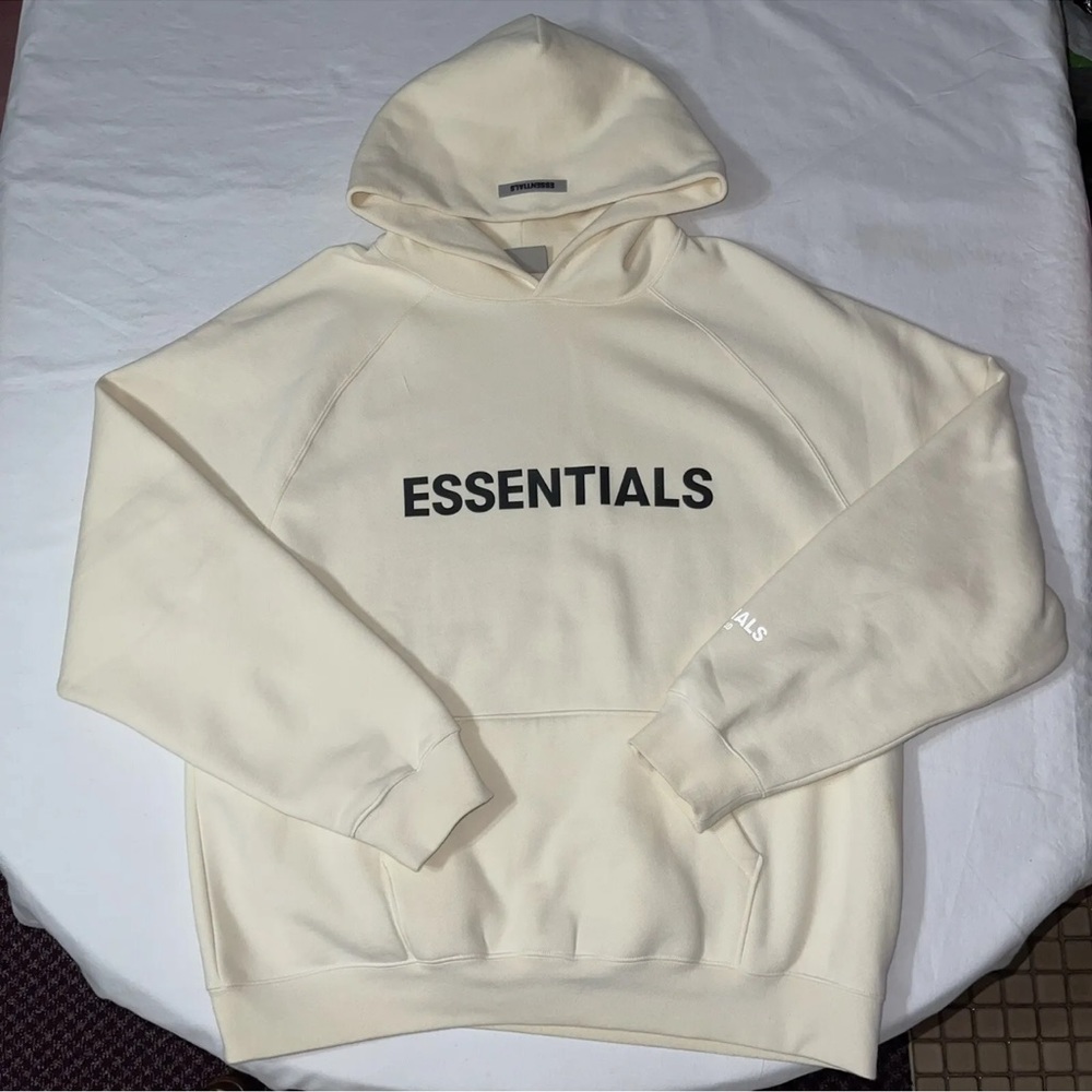 FOG Fear Of God Essentials Cream Black SS20 Applique Hoodie Size XL